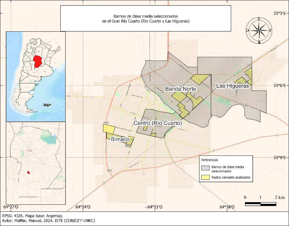 Barrios de clase media seleccionados en el Gran Río Cuarto (Río Cuarto y Las Higueras)