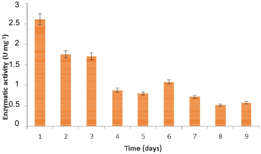 Storage stability of the
beta-galactosidase activity.