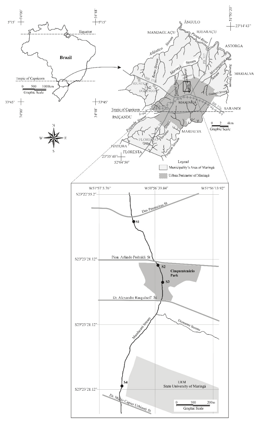 Sampled
stretches along the Mandacaru Stream.