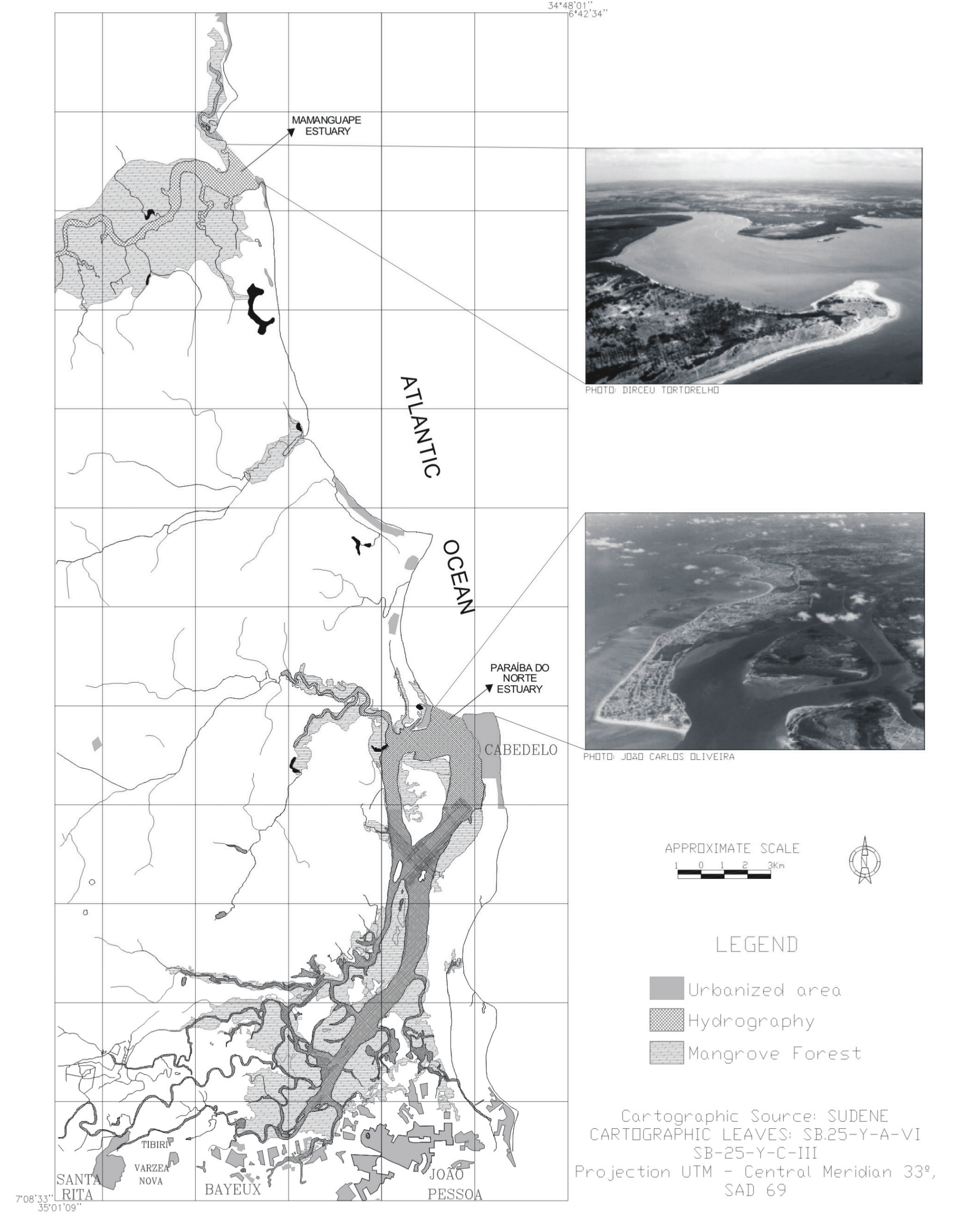 Map of the
mangrove areas used by blue land crab harvesters, at the estuary of the Mamanguape River (Paraiba State, Brazil).  