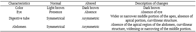 Table 1. Description of morphological changes evaluated in A. salina.