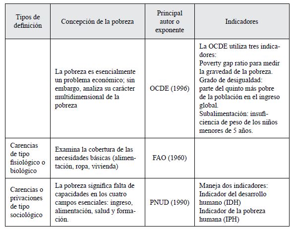 Definición de la pobreza
según la perspectiva disciplinar