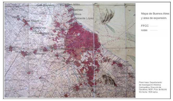 Mapa de Buenos Aires y �rea de Expansi�n. Circa 1935