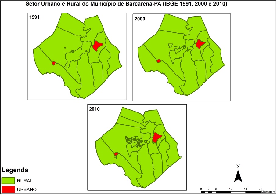 Setores censit�rios do munic�pio de Barcarena, no Par�, em 1991, 2000 e 2010