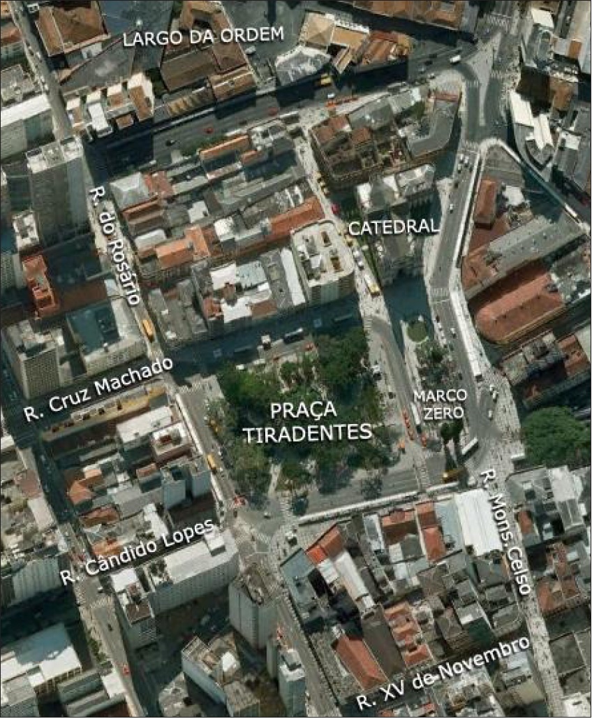 - Localiza��o da Pra�a Tiradentes, em Curitiba, Paran�