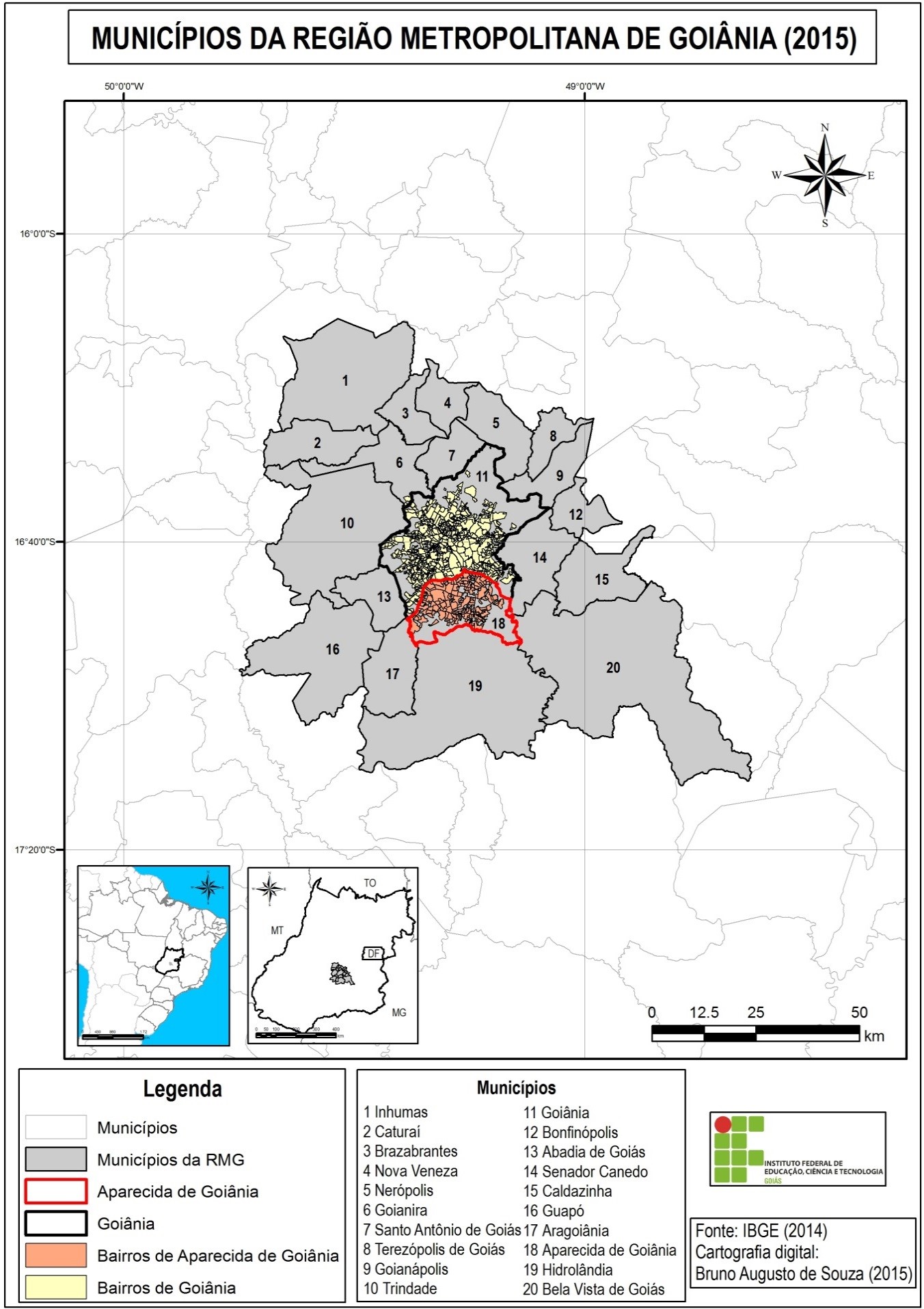 Localização do município de Aparecida de Goiânia na Região Metropolitana de Goiânia (RMG), Estado de Goiás