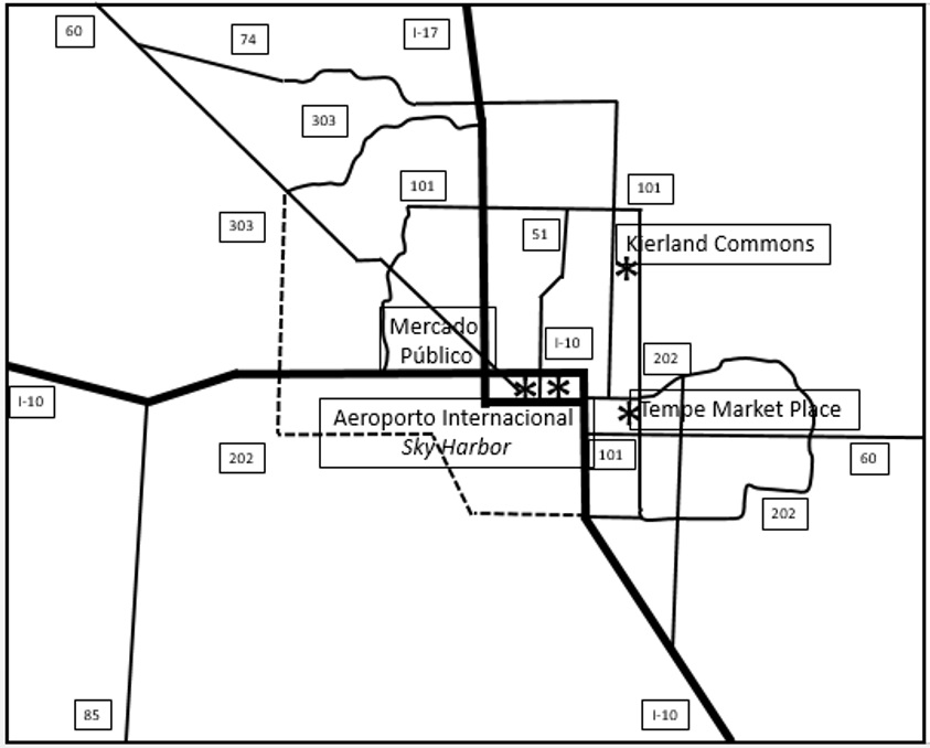 Localiza��o dos formatos comerciais na �rea metropolitana de Phoenix, Arizona, Estados Unidos