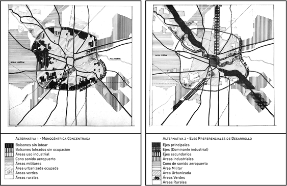 Alternativa 1: Modelo radio c�ntrico concentrado - Alternativa 2: Ejes preferenciales de desarrollo