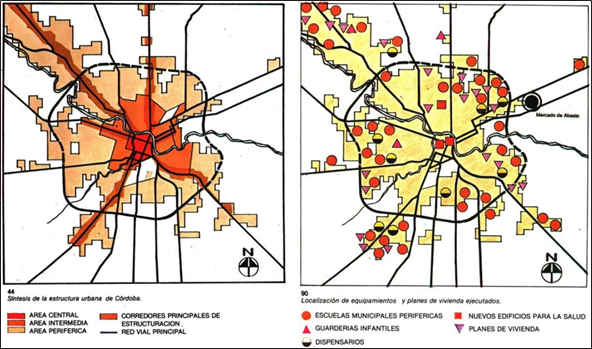 S�ntesis de la estructura urbana de C�rdoba &ndash; Localizaci�n de equipamientos y planes de vivienda ejecutados