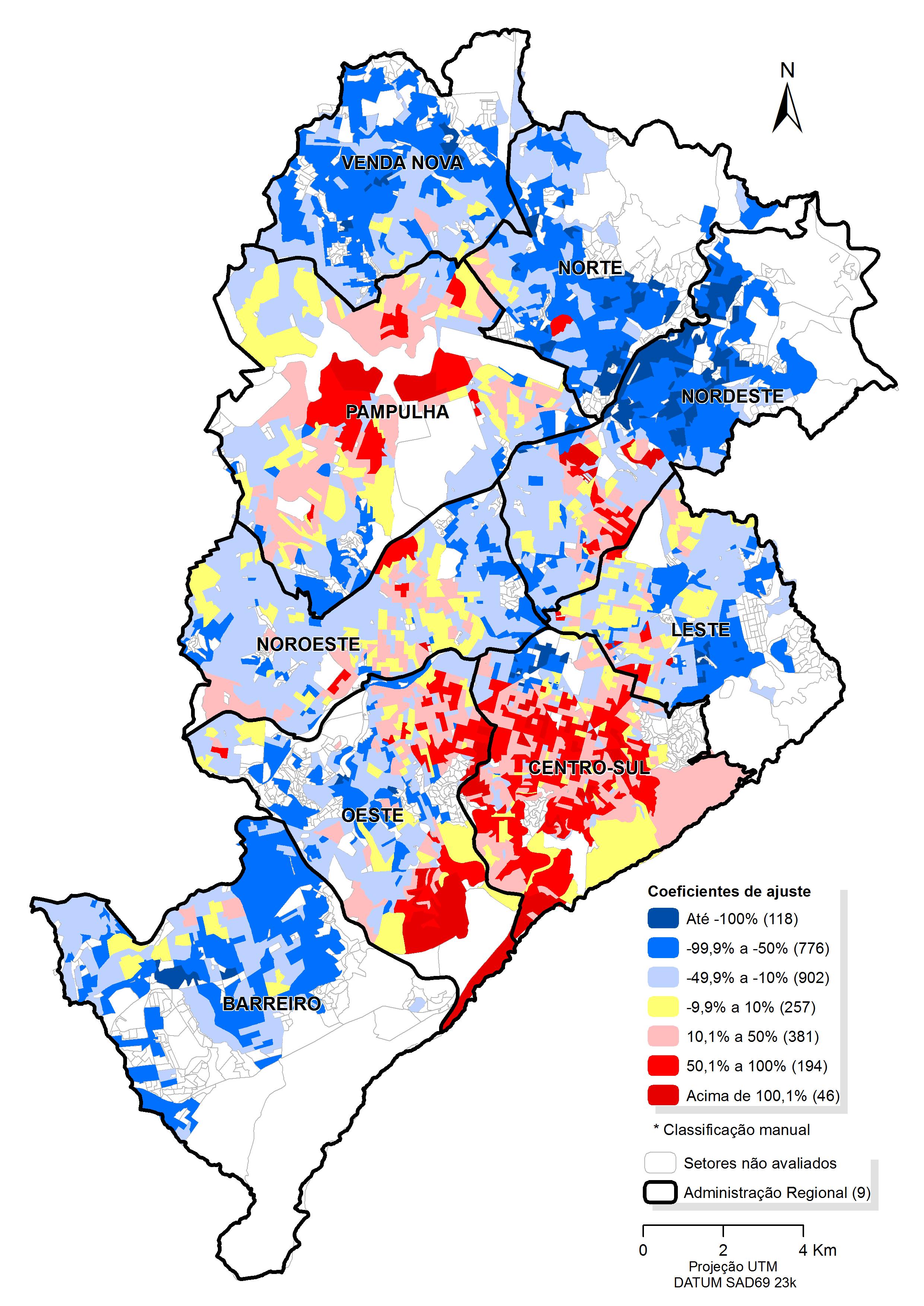 Coeficientes de ajuste da carga tribut�ria por setores censit�rios de Belo Horizonte em 2010 