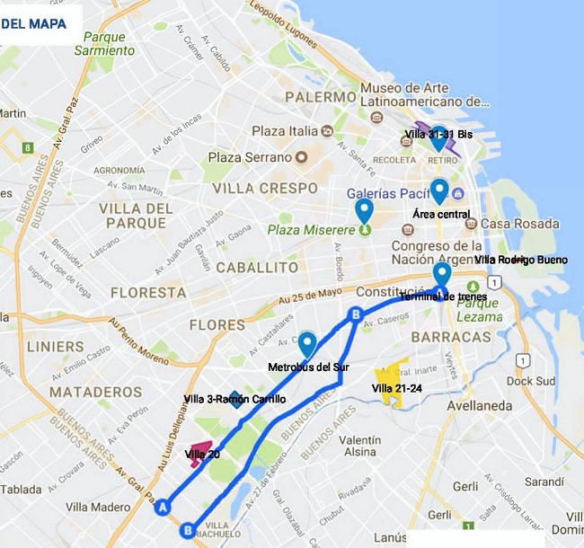  - Localizaci&oacute;n y componentes de centralidad de las villas analizadas. CABA, Argentina 