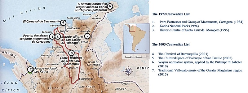 - Location of world heritage sites in Caribbean region of Colombia