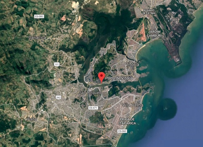 - Satellite photo of the cities of Vit&oacute;ria and Vila Velha