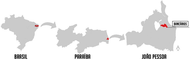 - Delimita&ccedil;&atilde;o do objeto de estudo, o Bairro Banc&aacute;rios, na cidade de Jo&atilde;o Pessoa, Para&iacute;ba. 