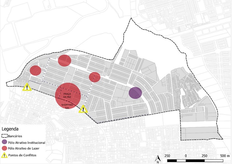 - Mapa de polos atrativos e pontos de conflitos do Banc&aacute;rios. 