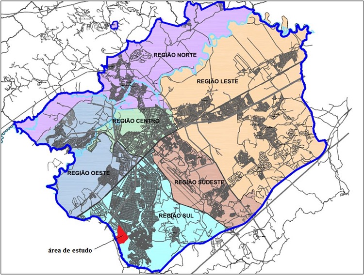 - Localiza&ccedil;&atilde;o da &aacute;rea de estudo na cidade. 