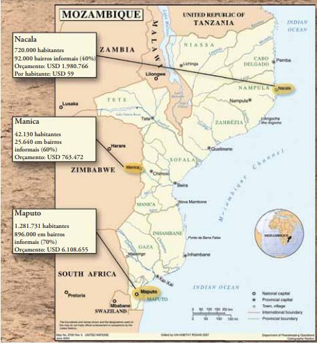 - Mapa de Mo&ccedil;ambique com divis&atilde;o administrativa de 10 prov&iacute;ncias. Fonte: UN-HABITAT (2007).