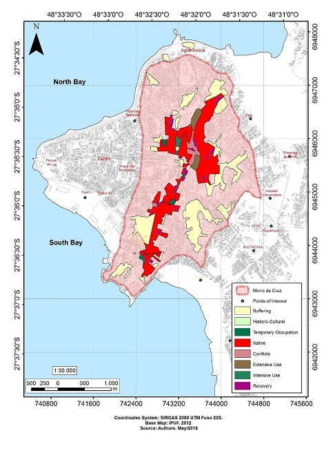 - Morro da Cruz environmental zoning. Source: adapted by the authors from Florian&oacute;polis (2012, p. 23).