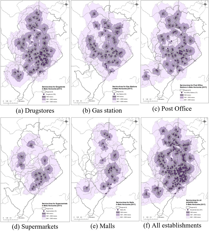 - Service area of establishments. Source: The authors.