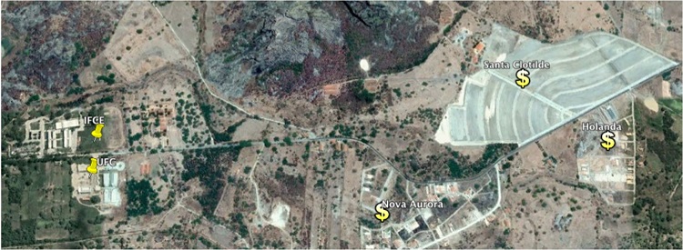 - Empreendimentos imobili&aacute;rios no entorno dos campi da UFC e do IFCE em Quixad&aacute;. Fonte: Elaborada a partir de foto a&eacute;rea do Google Earth (2019b).