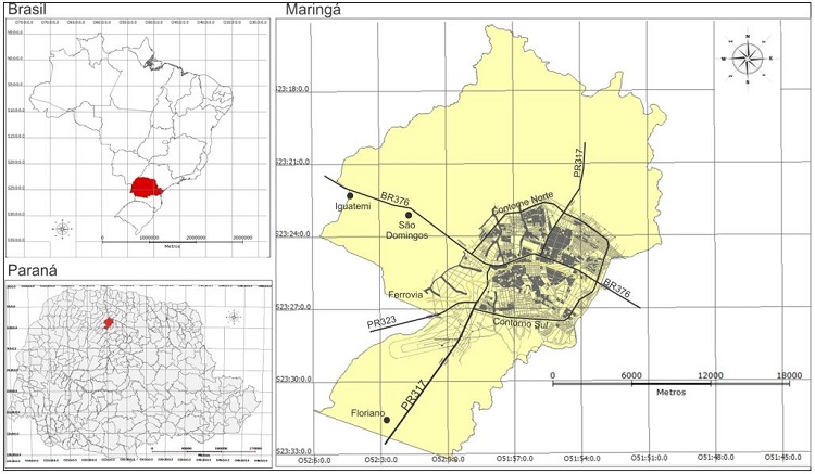 - Localiza&ccedil;&atilde;o do munic&iacute;pio de Maring&aacute;. Fonte: Adaptada de ITCG (2016).