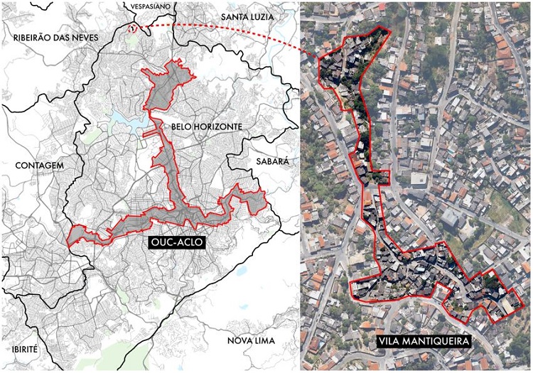 - &Aacute;rea de interven&ccedil;&atilde;o dos planos urban&iacute;sticos da OUC ACLO e do PGE da Vila Mantiqueira no munic&iacute;pio de Belo Horizonte. Fonte: acervo da autora.