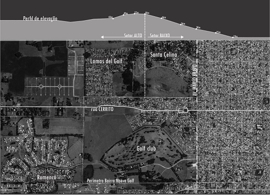 - Localização e relevo do bairro Nuevo Golf. Fonte: elaboração própria, 2019.