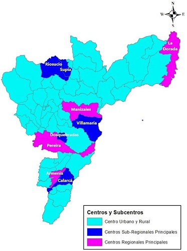 - RAP Eje cafetero, centros y subcentros regionales, perspectiva funcional. Fuente: Elaboraci&oacute;n propia.