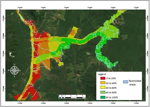- Dry port suitability map &ndash; Case study in Garuva City, Brazil. Source: Elaborated by the authors.