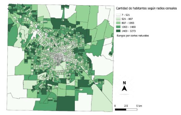 Geo referenciaci&oacute;n de poblaci&oacute;n seg&uacute;n densidad por radio censal. Ciudad de C&oacute;rdoba, 2010. 
