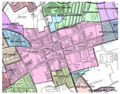 Mapa del barrio El Salado (rosado a la izquierda). Fuente: Centro de Información Municipal (2019).