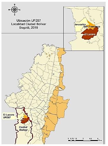 Mapa localizaci&oacute;n UPZ67 - El Lucero. 