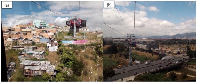 (a) Estaci&oacute;n de Transmicable y (b) Portal El Tunal. 