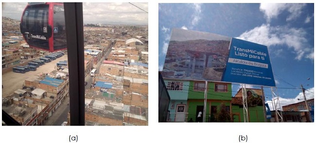 Vista del Sistema de transporte en Bogot&aacute; - TransmiCable y los buses del SITP. 