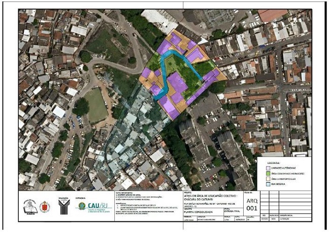 Foto aérea de toda a propriedade (em cores a área usucapida da Chácara do Catumbi).