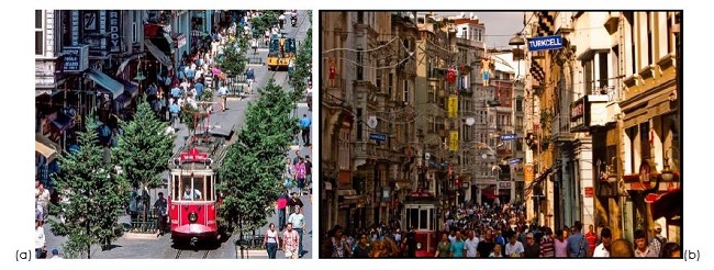(a) Istiklal Street in 2000 (left) (Onedio, 2017); (b) Istiklal Street in 2015 (right) (Travelstart, 2015). 