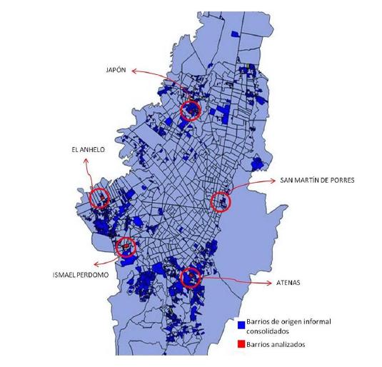 Localizaci&oacute;n de los barrios analizados. 