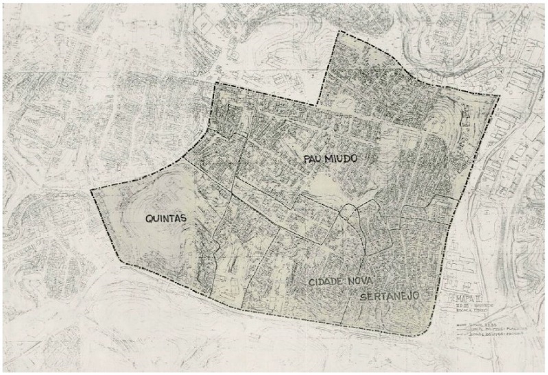 &ndash; Bairro do Pau Mi&uacute;do e adjac&ecirc;ncias. Fonte: acervo do arquiteto Sylvio Sawaya.