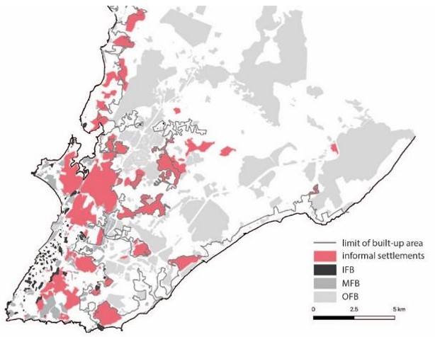 - Limits of the built-up area, Inner, Middle, and Outer fringe belts and informal settlements around 1970s.