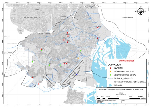 - Localización de los asentamientos informales en el municipio de Soledad (Atlántico). Fuente: Autores (2021) con base en información suministrada por la Secretaria de Planeación de Soledad.