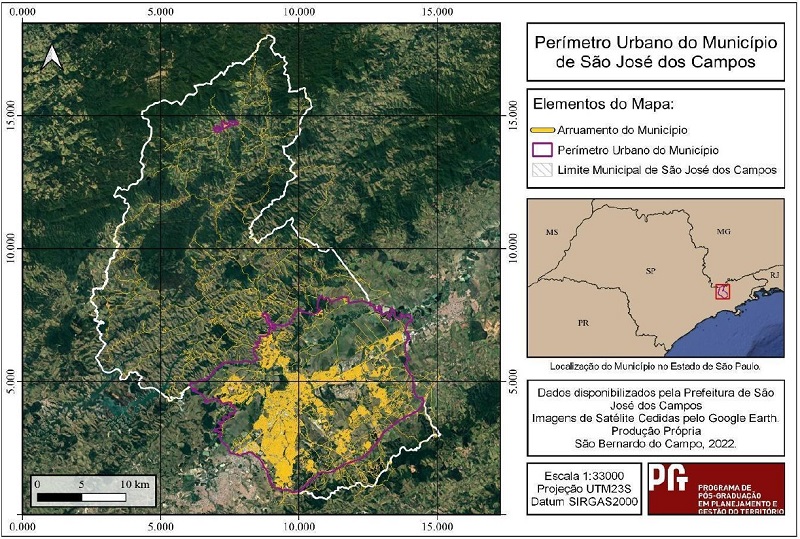 – Perímetro urbano e rural do município de São José dos Campos. Fonte: Villanova (2022).