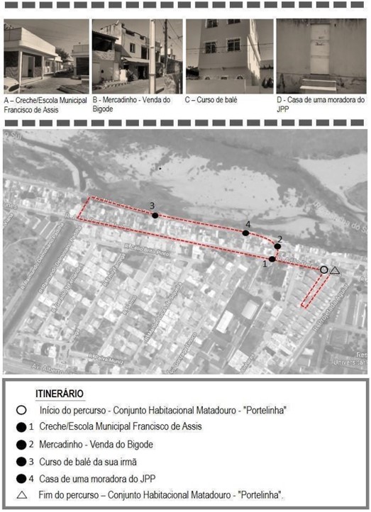 – Cartografia do itinerário com Cassiane. Fonte: Farias, L. C. (2019).