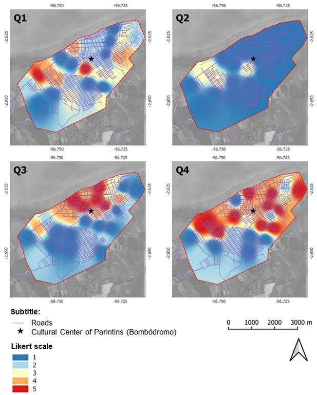 &ndash; State of conservation of sidewalks (Q1); universal accessibility (Q2); quality of public spaces (parks, squares and gardens) (Q3); state of conservation of paved surfaces (Q4).