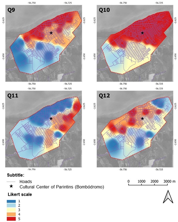 &ndash; Effectiveness of garbage collection system during the Festival (Q9); quality of macro mobility (Q10); quality of pedestrian movement (Q11); state of conservation of buildings in general in the city (Q12).