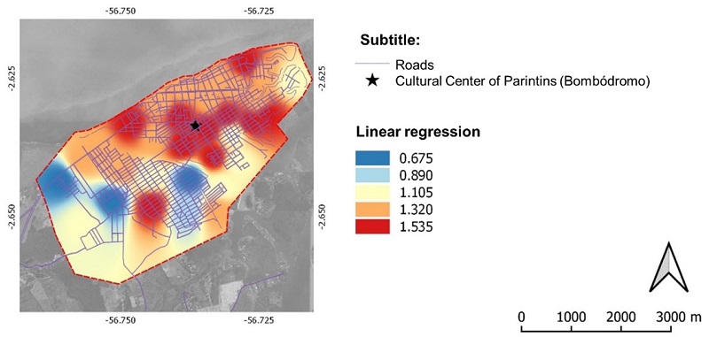 - Linear regression based on the totality of respondents' opinions on the degree of urban affection in Parintins.