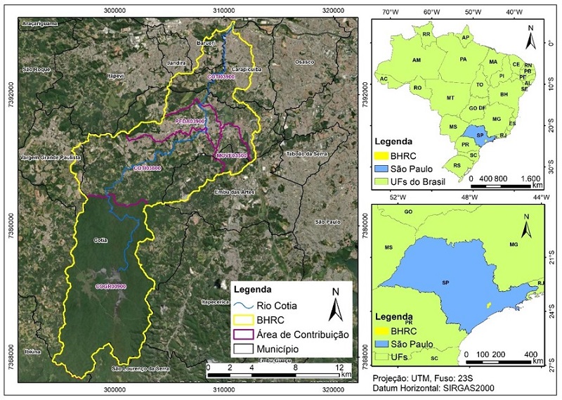- Localiza&ccedil;&atilde;o da Bacia Hidrogr&aacute;fica do Rio Cotia (BHRC). Fonte: Elaborado pelos autores.