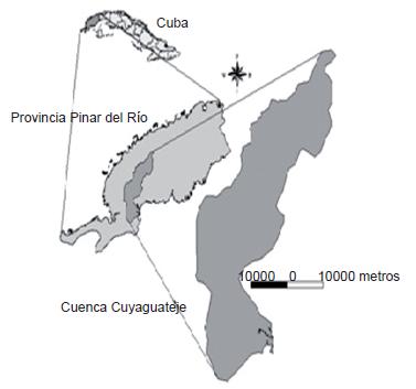 Ubicaci&oacute;n de la cuenca del r&iacute;o Cuyaguateje en la parte oeste de Cuba