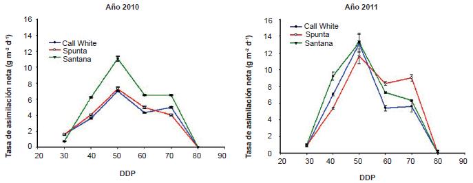 Comportamiento de la Tasa de Asimilaci&oacute;n Neta (TAN) en tres variedades de papa en plantaciones realizadas en los a&ntilde;os 2010 y 2011
