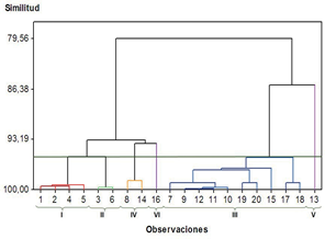 Dendrograma obtenido seg&uacute;n el An&aacute;lisis de Conglomerados