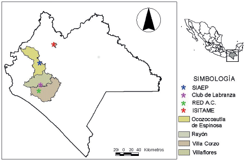 Ubicaci&oacute;n de los casos estudiados